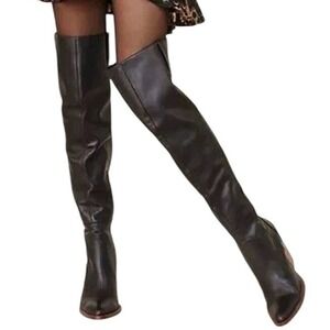 Silent D Anthropologie Black Leather Over The Knee Western‎ Heel Boots New sz 37